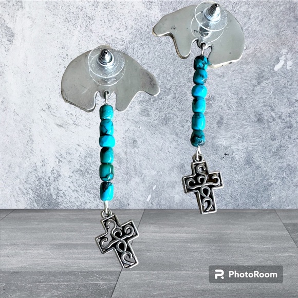 Gorgeous bear inlay sterling silver Native American turquoise sugilite earrings - Picture 12 of 12